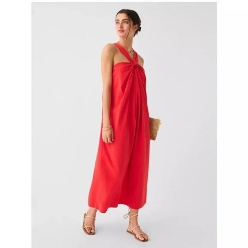 Faherty Bay Twist Seersucker Midi Dress in‎ Hibiscus Red Resortwear Beach Sz S